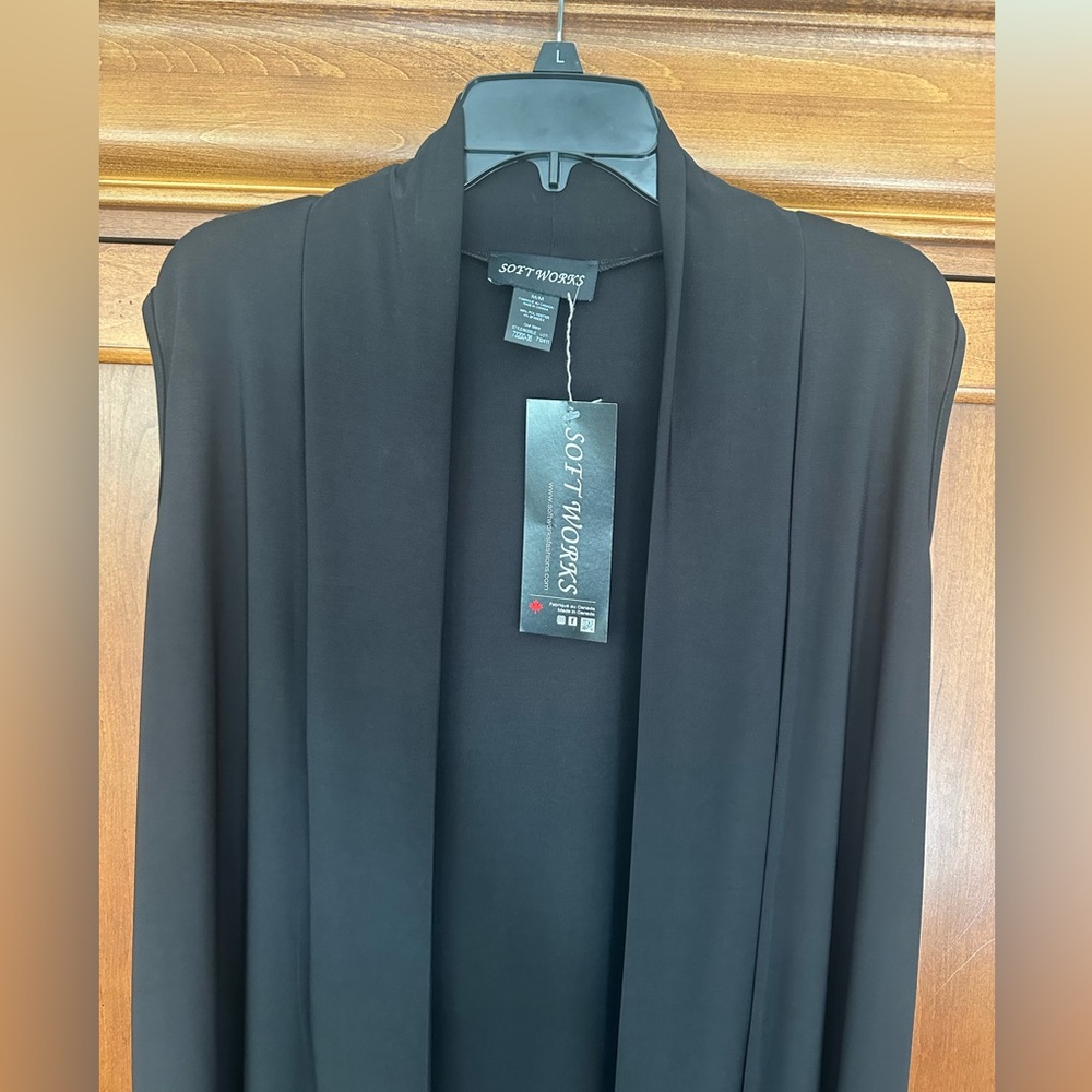 Soft Works Sleeveless Black Jersey Open Cardigan M - Picture 2 of 4
